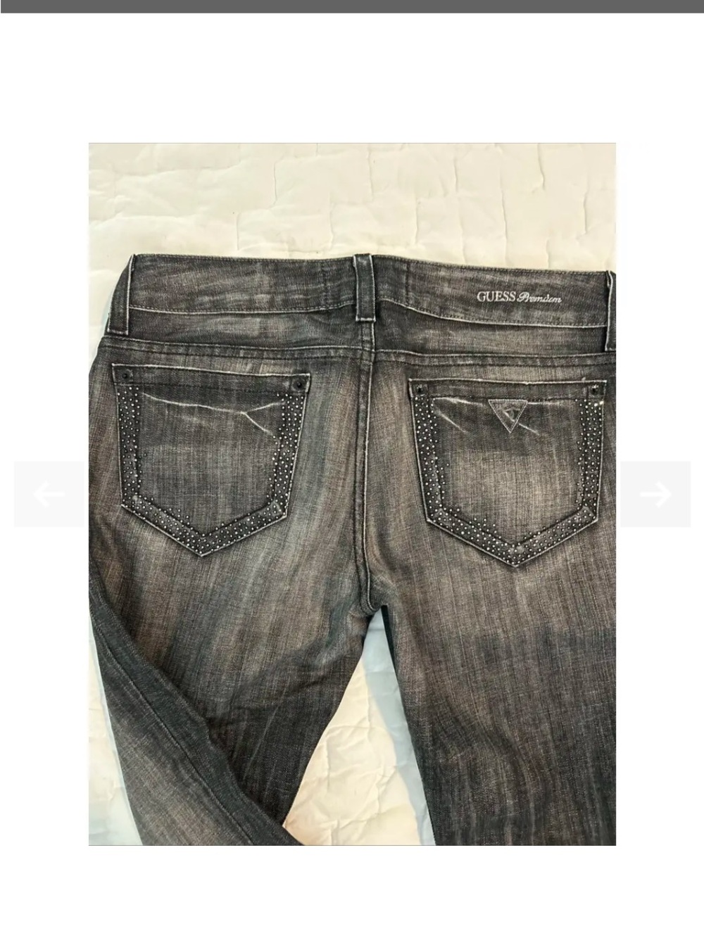 Guess Premium Low Rise straight leg washed black rhinestone embellished jeans 30 - Picture 5 of 13